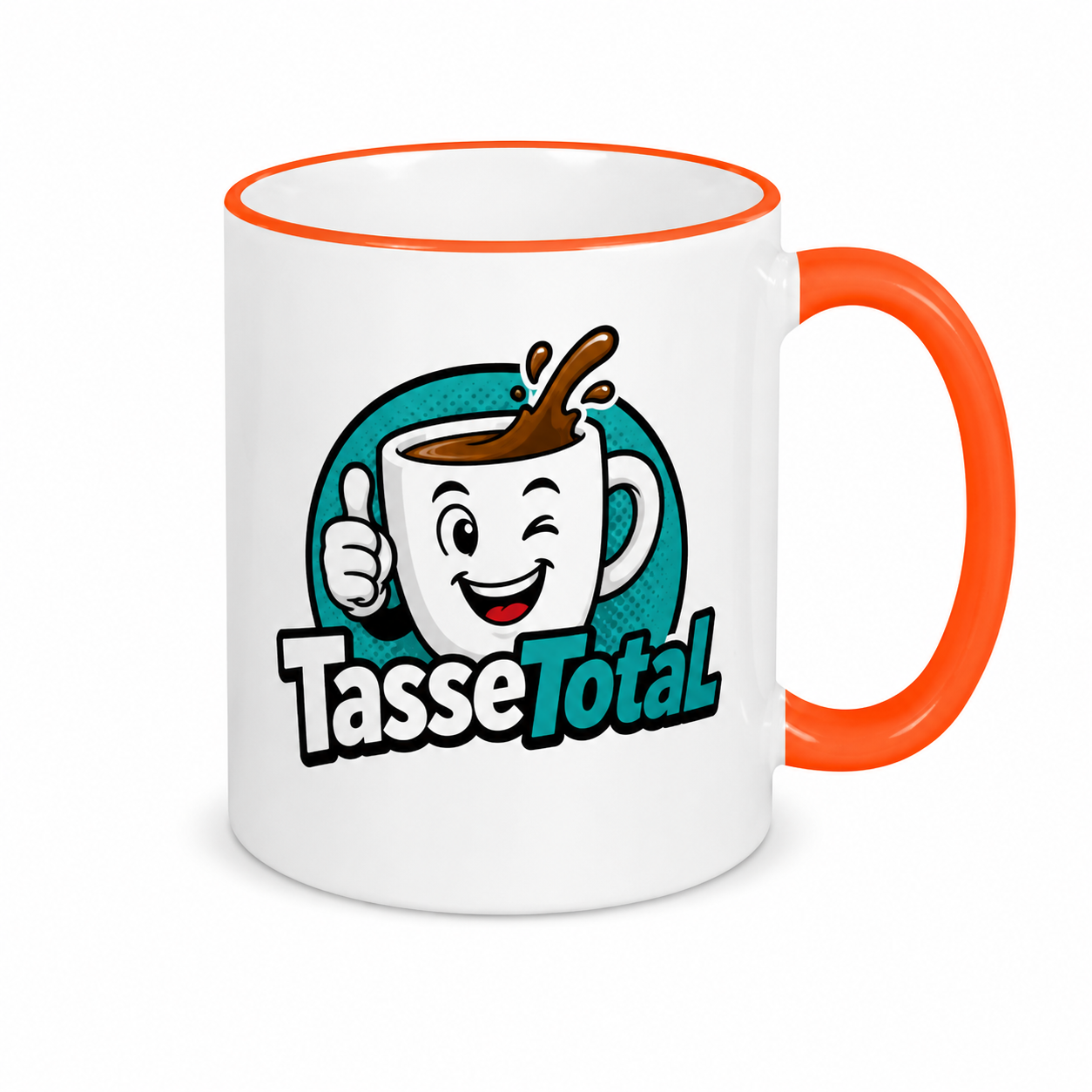 Keramiktasse RIM & HANDLE Orange mit Orca™-Coating – Fototasse 330 ml mit farbigem Rand & Henkel