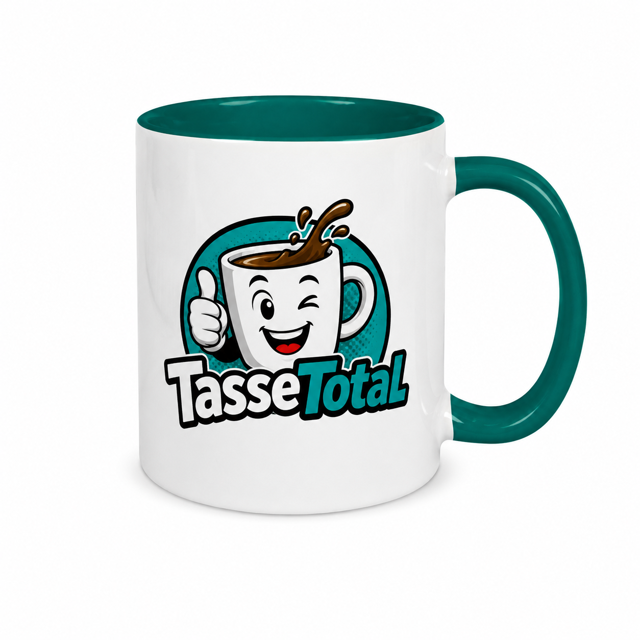 Keramiktasse TWO TONES & HANDLE Dunkelgrün mit Orca™-Coating – Fototasse 330 ml mit farbiger Innenseite & Henkel