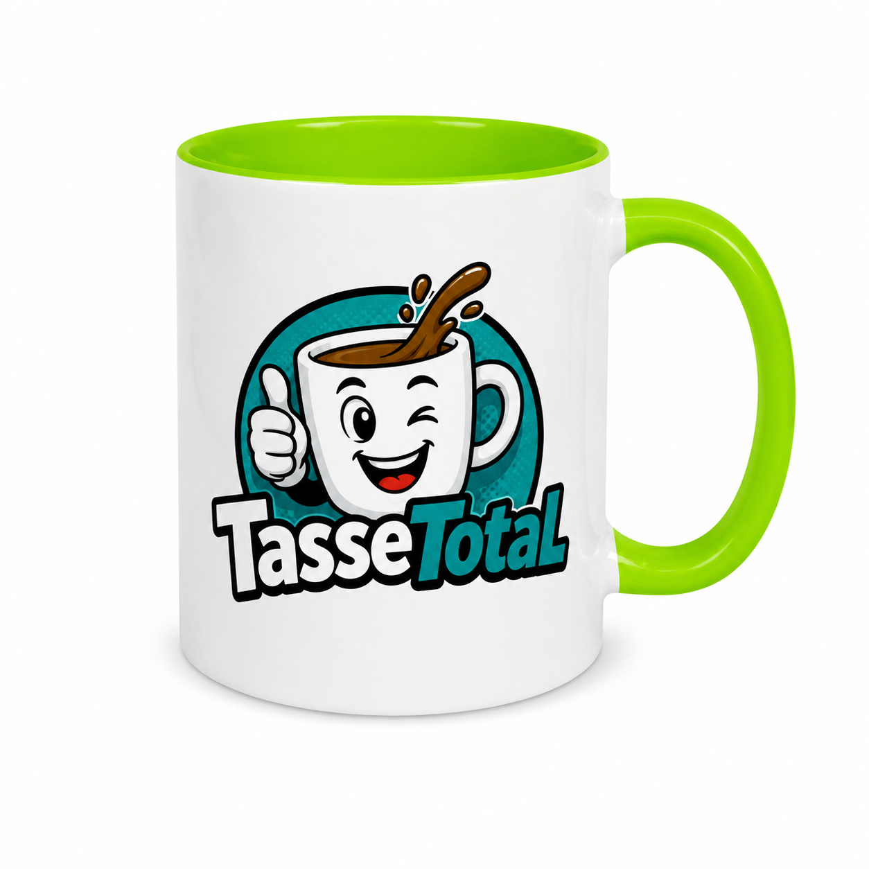 Keramiktasse TWO TONES & HANDLE Hellgrün mit Sublistar®-Coating – Fototasse 330 ml mit farbiger Innenseite & Henkel