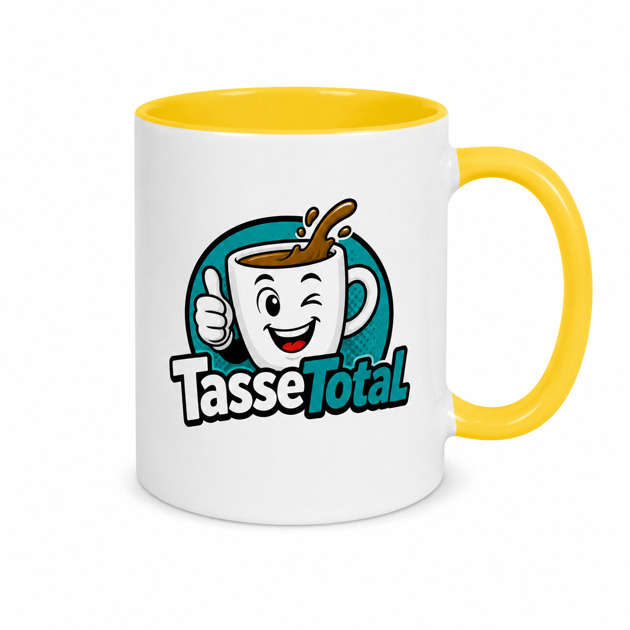 Keramiktasse TWO TONES & HANDLE Hellgelb mit Orca™-Coating – Fototasse 330 ml mit farbiger Innenseite & Henkel