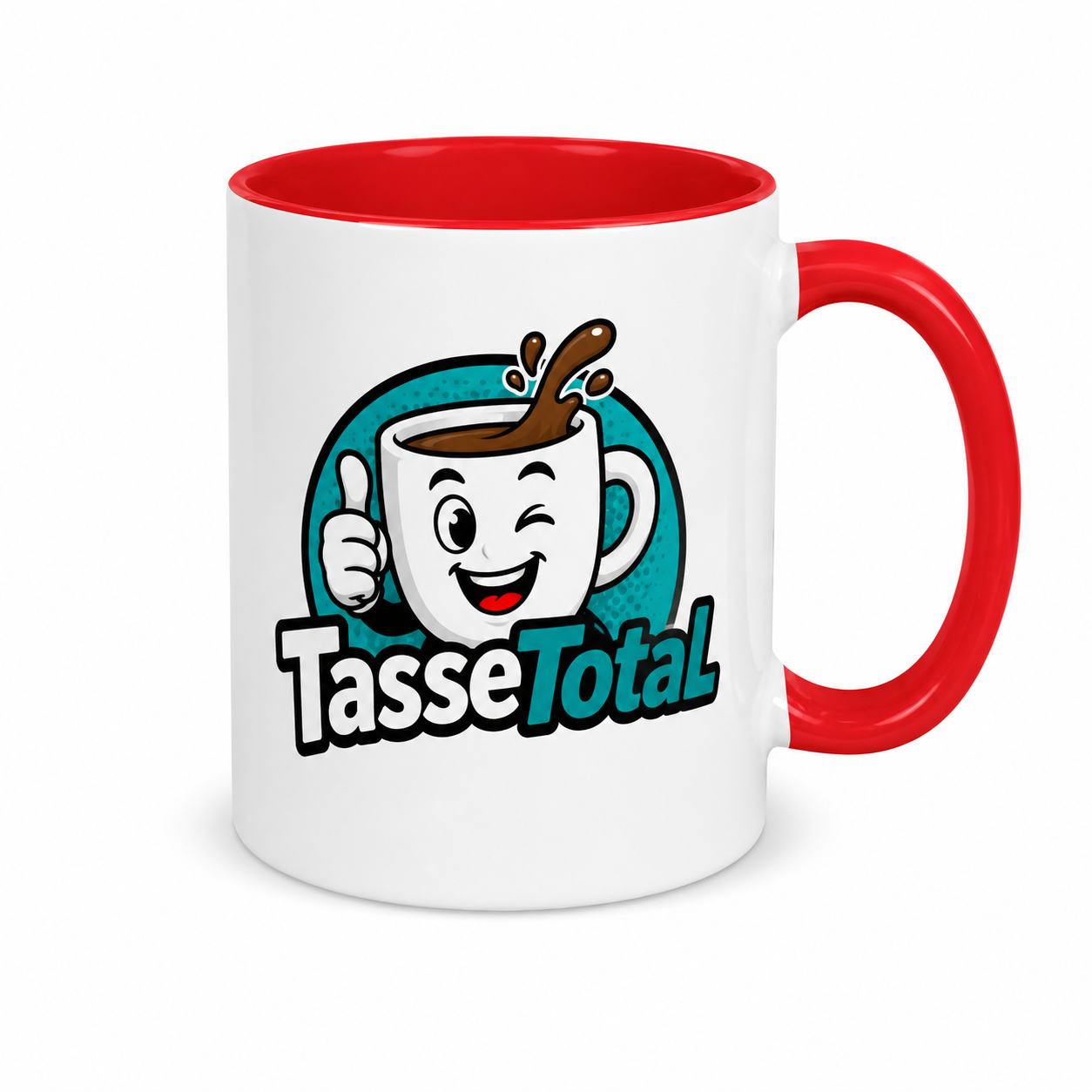 Keramiktasse TWO TONES & HANDLE Rot mit Orca™-Coating – Fototasse 330 ml mit farbiger Innenseite & Henkel