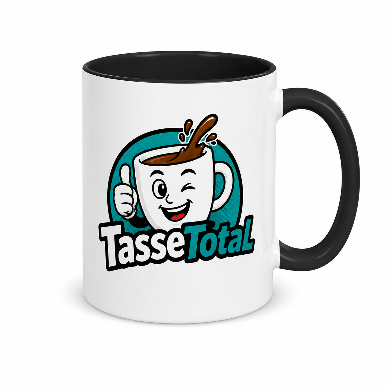 Keramiktasse TWO TONES & HANDLE Schwarz mit Sublistar®-Coating – Fototasse 330 ml mit farbiger Innenseite & Henkel