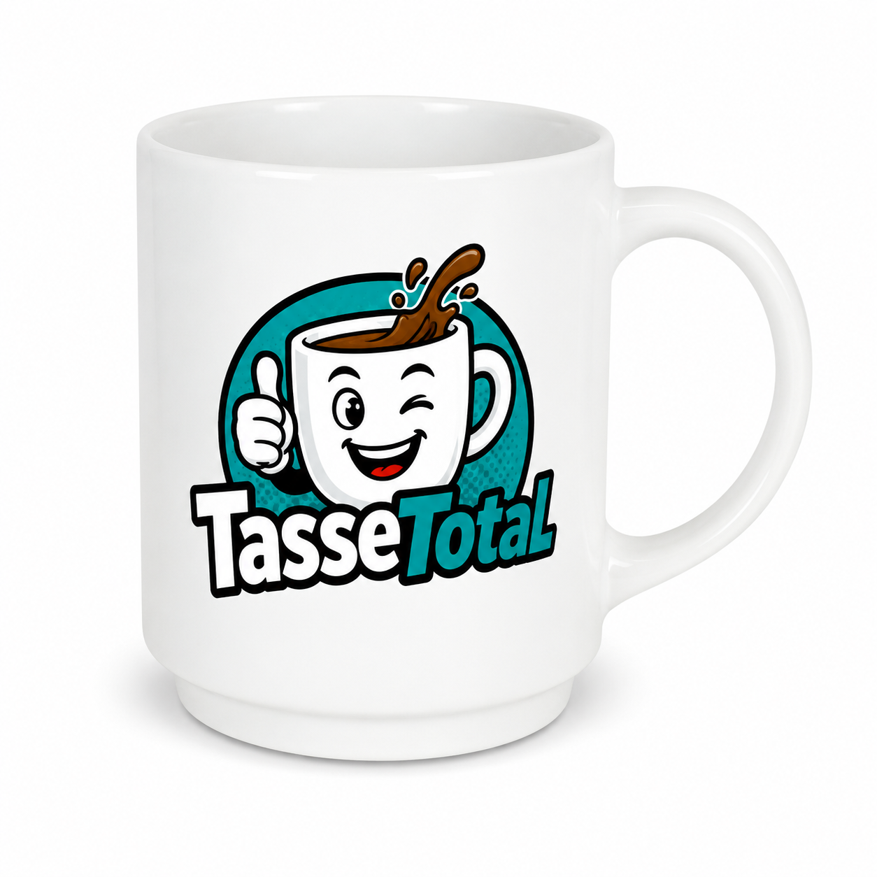 Keramiktasse STACK Stapelbar Weiß-Glänzend 10oz – Werbetasse 250 ml mit Fotodruck